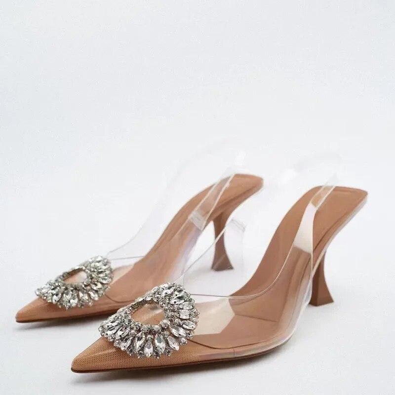 Women's Pointed Head High Heeled Sandals Summer 2024 Sexy Woman Shoes Fashion Pearl Decoration Slingback Woman Pumps