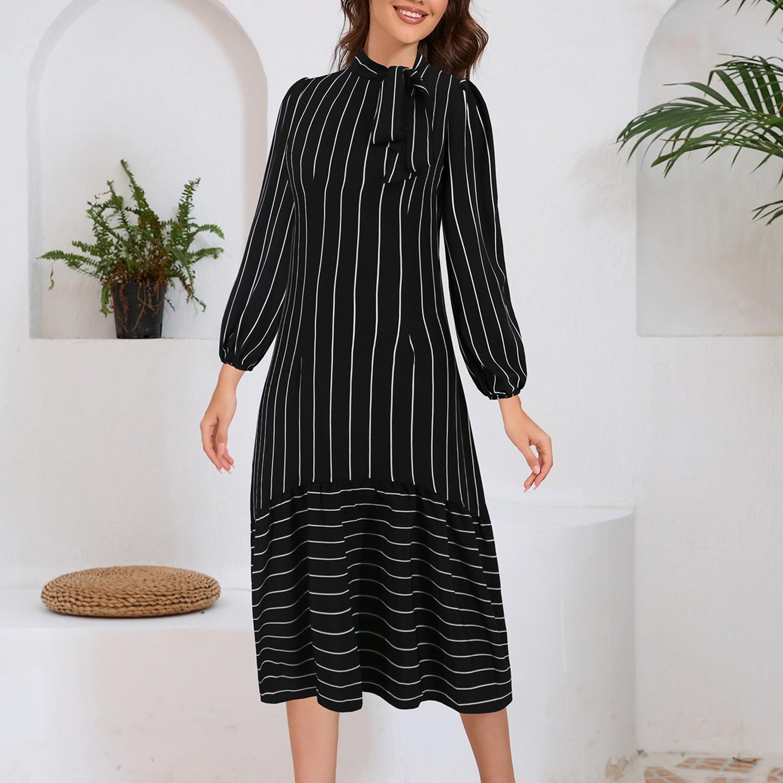 

Женские осенние платья с длинными рукавами и полосками L чёрный