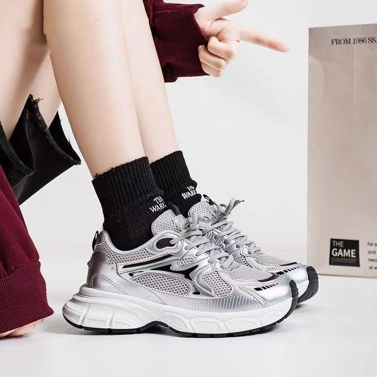 2025 New Thick-soled Heightening Dad Shoes Women's Autumn Casual Versatile Mesh Breathable Sports Shoes Thin Women's Shoes