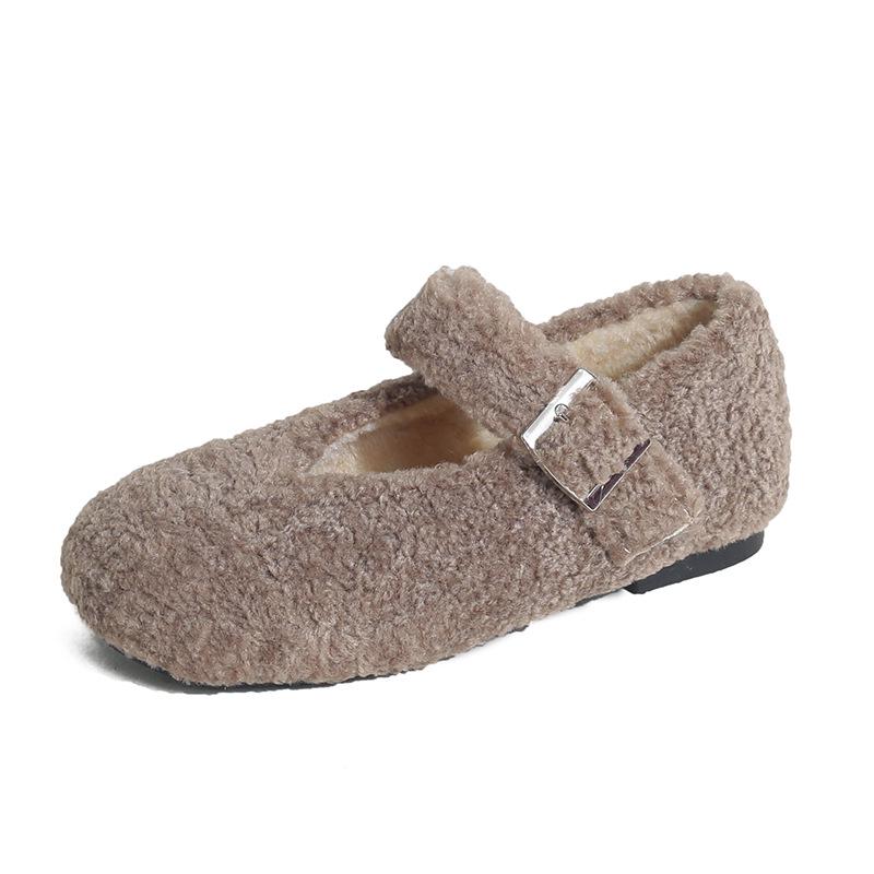 Girls' Soft-Soled Lamb Wool Outdoor Driving Shoes, Autumn/Winter 2025, with Fleece Cotton Lining, Versatile and Warm.