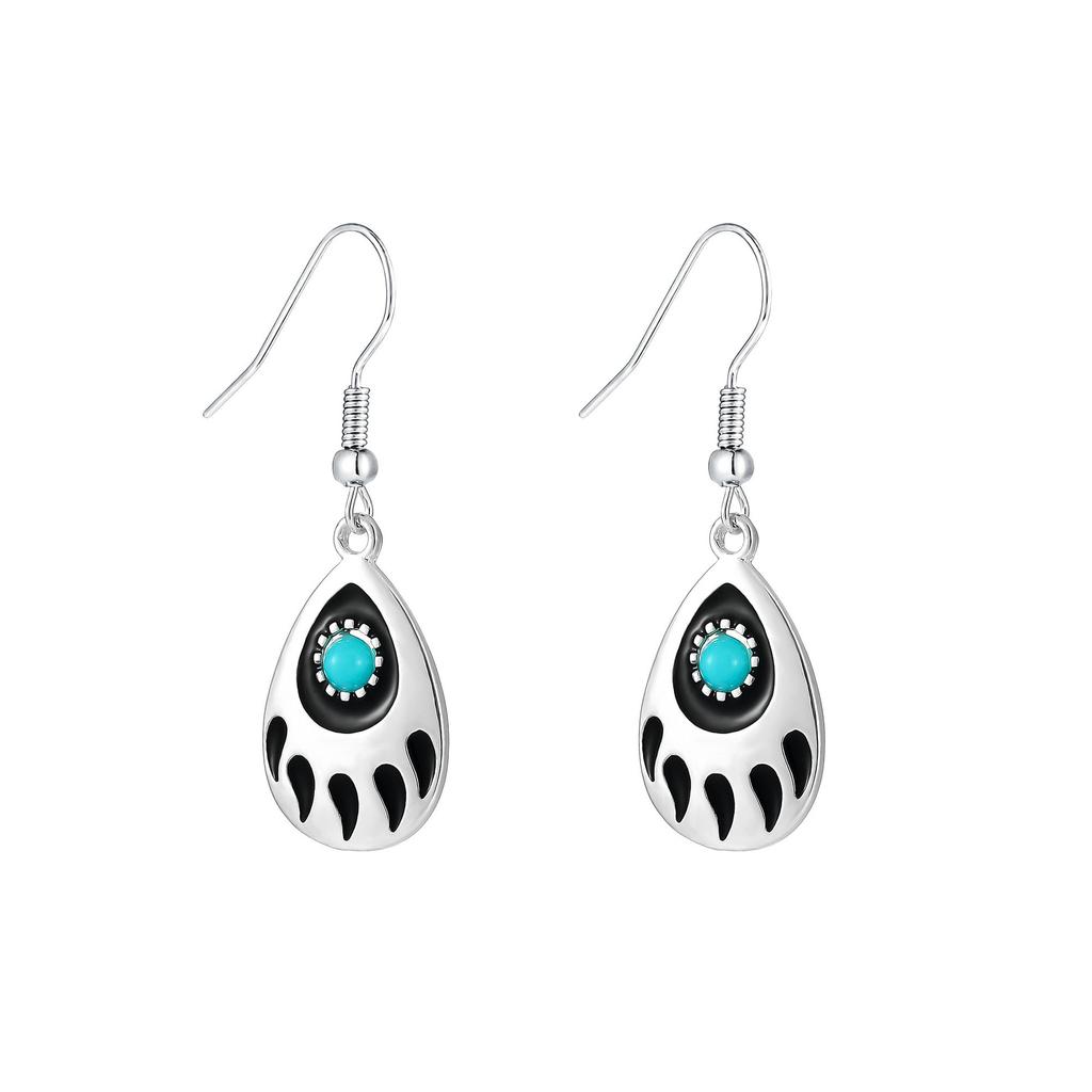 Earrings, Personalized Retro Oil Dripping Animal Paw Print Turquoise Earrings Jewelry
