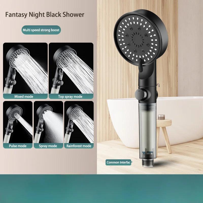 

Душевая лейка с 5 фильтрами Высокое давление 5-режимная фильтрованная душевая лейка Регулируемый распылитель Встроенная функция Power Wash для жесткой воды Black