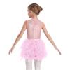 Robe de spectacle de danse pour filles Sans manches Fermeture éclair invisible au dos Patchwork en maille transparente Sequins brillants Plume Velours Robe