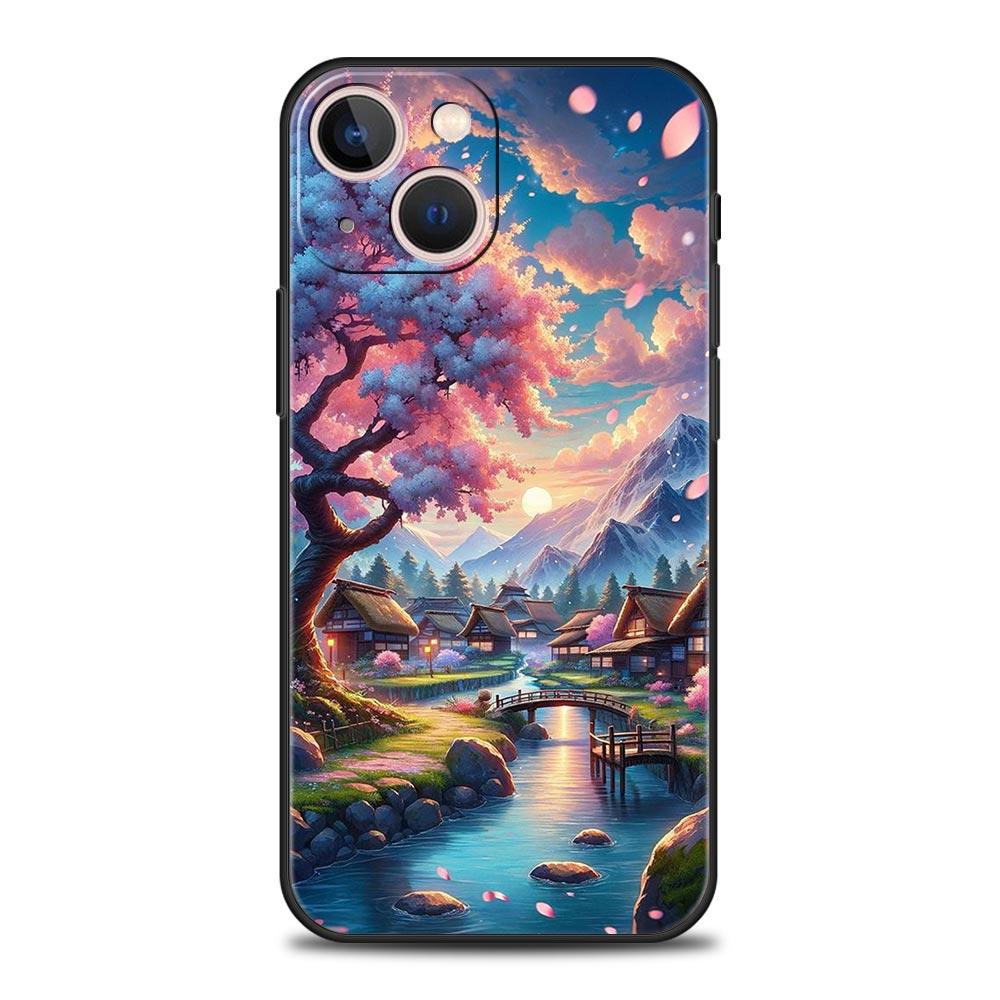 Coque de téléphone Rose Fleurs de Cerisier Printemps Pour iPhone 17 16 15 Pro Max 11 12 13 14 7 8 Plus SE 2020 X XR XS Cover Souple Noir