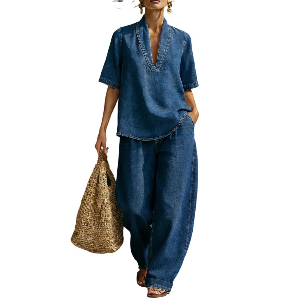 Women's Vintage Distressed Washed Denim Suit