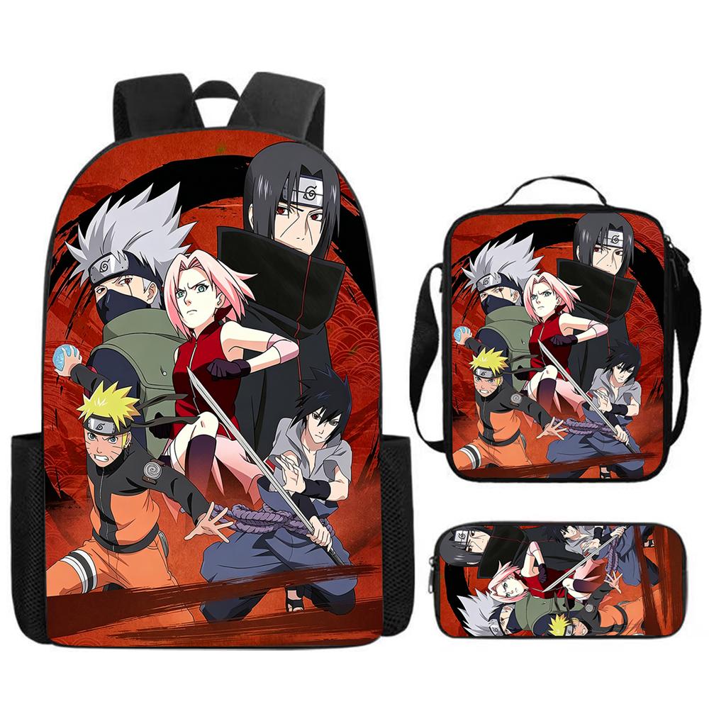 3Pcs Set NARUTO Kids School Backpack With Lunch Bag&Pencil Case,Lightweight&Durable,Cartoon School Bags For Ages 6-11 Boys&Girls