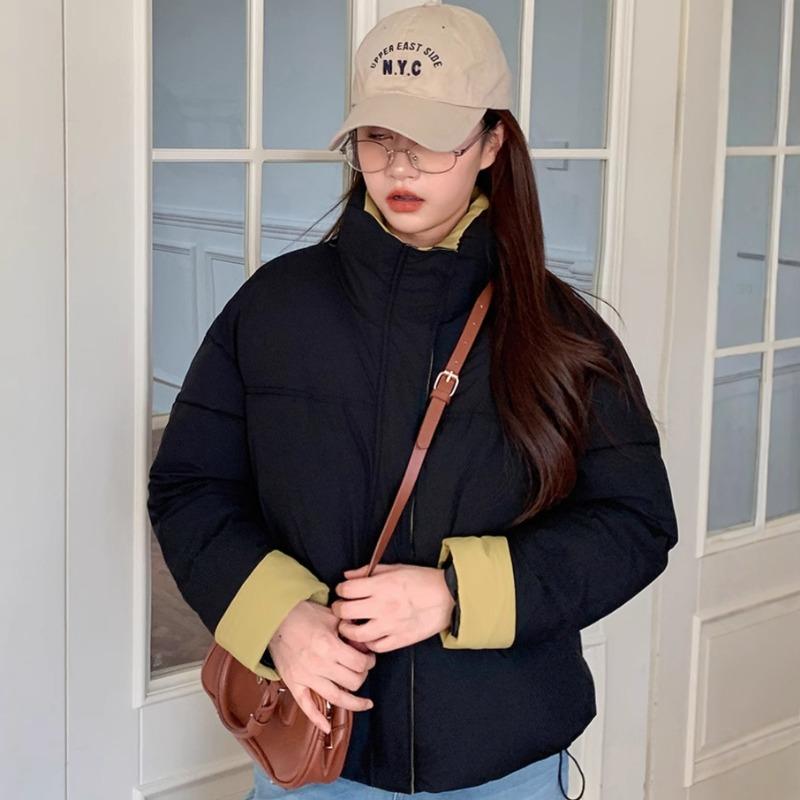 

Хлопковая одежда с воротником-стойкой и контрастной цветной вставкой, женская короткая зимняя новая маленькая свободная модная куртка-пуховик 2XL чёрный