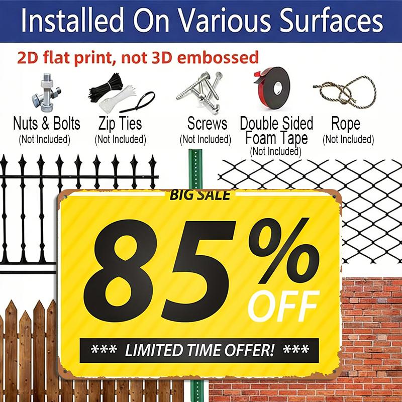 2D Flat, 1pc Metal Sign - Limited Time 85 Off Big Promotion, Durable Aluminium Material, No Electricity Needed for Indoor/Outdoor Retail Store Event