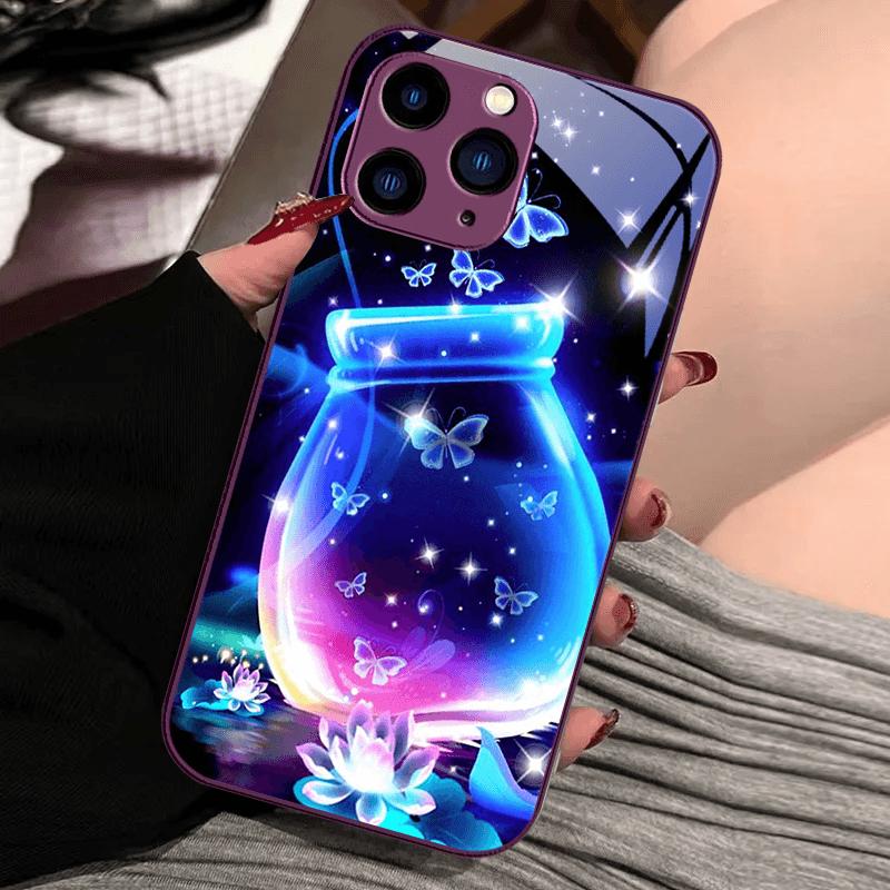 Case For iPhone 11 12 13 14 15 16 16e Tempered Glass Phone Cover For iPhone16 Pro Max 15 Plus 12 Mini Hard PC Glass Color Fundas