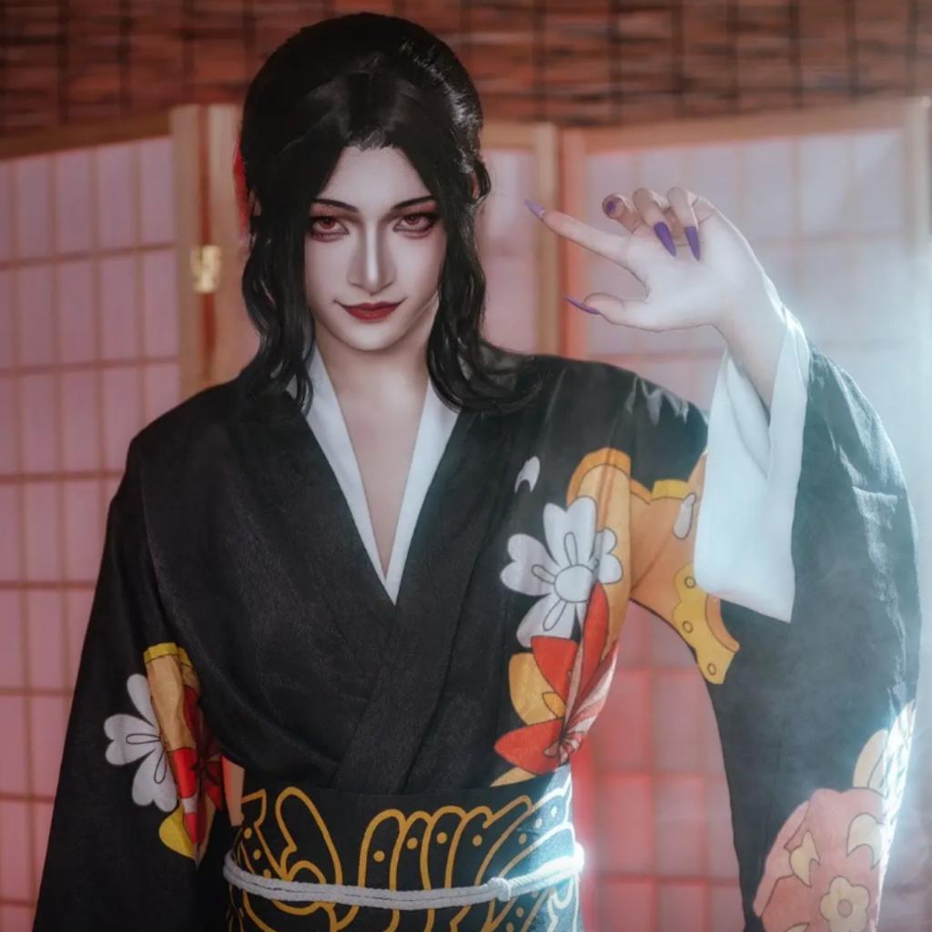 Ensemble complet de cosplay Kimono féminin Muzan Kibutsuji de Demon Slayer, Tenue de jeu de rôle Anime Style Ancien