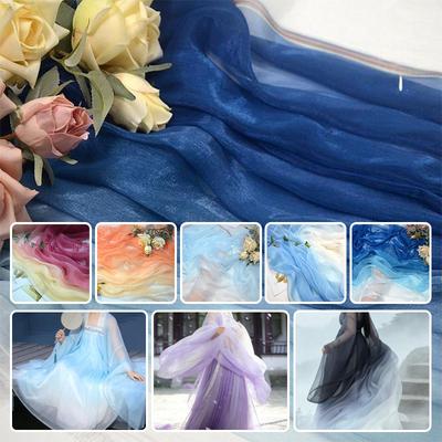 3/5/10m Multicolor Gradient Silk-Crepe Chiffon Fabric for Handmade DIY Sewing Hanfu Apparel Making Wedding Decoration