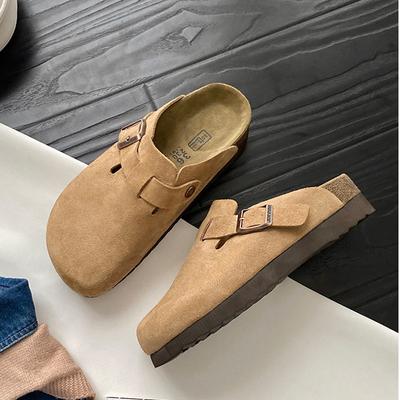 Fashion Women  Suede Slippers Wedges Heel Cork Mules Platform Clog Non Slip Sole Buckle Outdoor Home Shoes