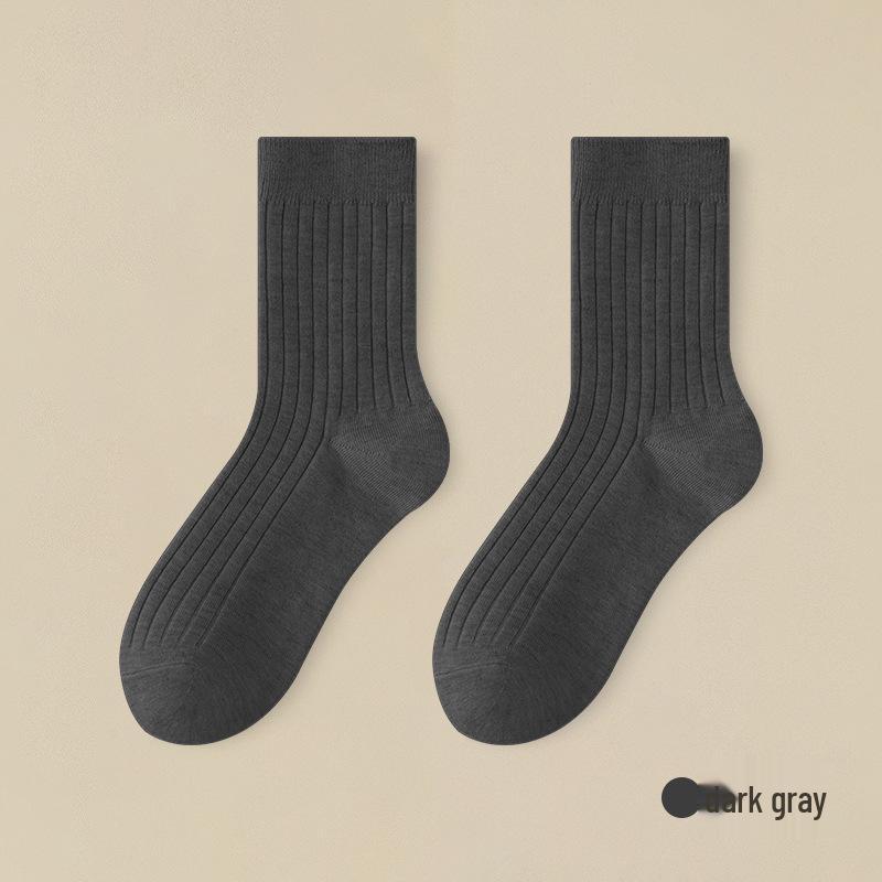 

Мужские носки до середины икры из хлопка и шерсти - Утолщенные, теплые, двухфонтурные, для осени и зимы Fits Size 40-44 темно-серого