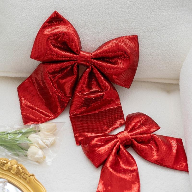Large Ribbon Bows Christmas Tree Ornament Handmade Birthday Gift Colorful Sequins Fabric Bowknot Party Accessories
