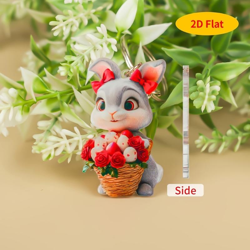 Cute Cartoon Easter Rabbit Pendant Keychain Unique Dressed Rabbit 2D Flat Acrylic Hanging Charm Bag Decors