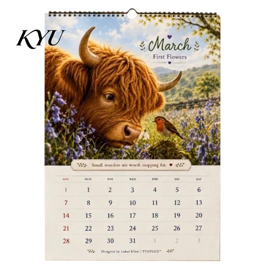 Academic Planning Calendar 2027 Highland Cow Wall Calendar, A4 Hanging Monthly Planner for Home Scottish Cattle Office, Decorative Schedule Organizer