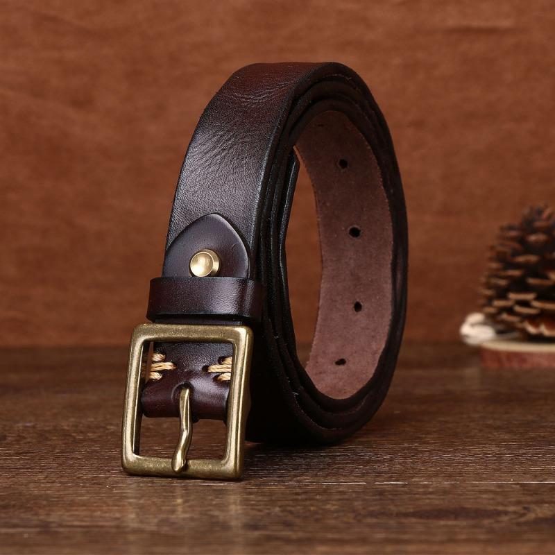 Belt Women's First Layer Cowhide Pin Buckle Retro Square Copper Buckle Versatile Casual Decorative Belt