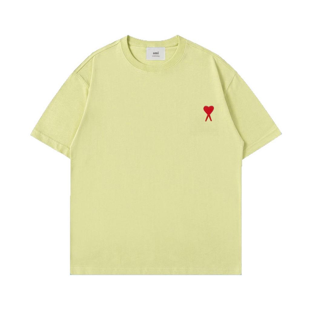 AMI Youth Embroidered Men's Crew Neck Short Sleeve Cotton T-Shirt - Casual Street Fashion