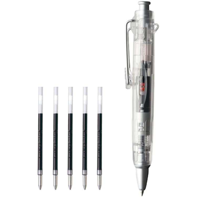 Set of 5 Tombow Air Press Ballpoint Pens with 5 Black Refills and an Original Logo Sticker Oil-Based (0.7mm, Clear, BC-AP20) (BR-SF33)