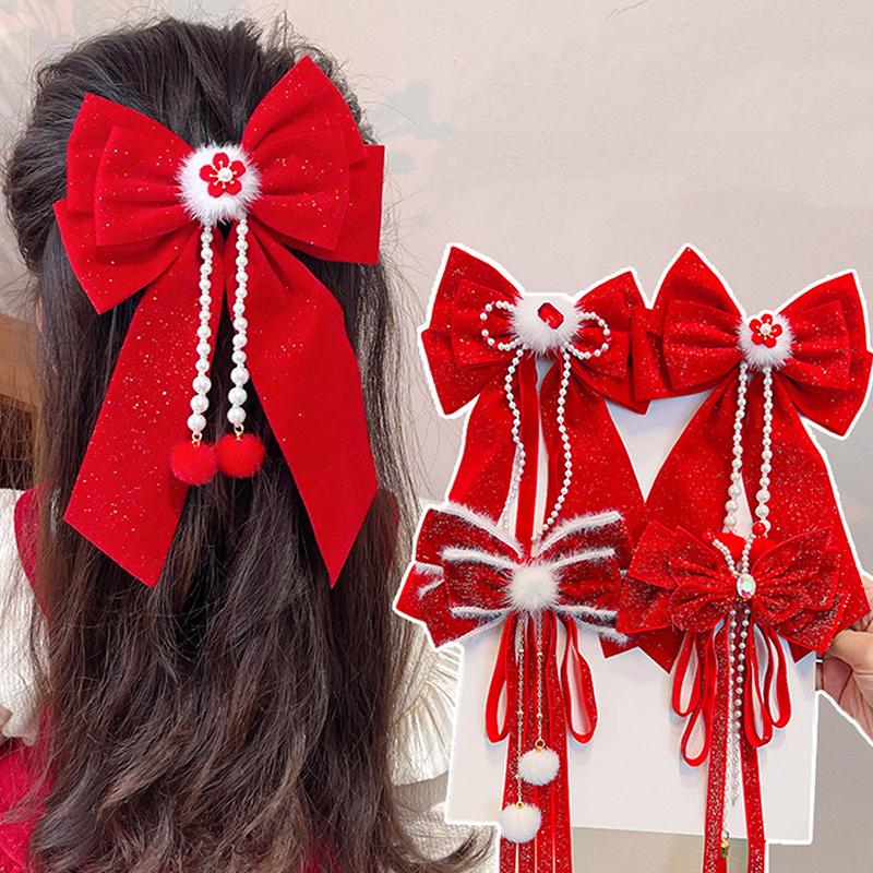 Rote Schleife Band Haar Clip Jahr Haarnadel Kawaii Haar Zubehör Für Frauen Mädchen Frühling Festival Haar Ornament