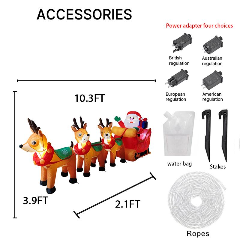 

10.1ФТ Рождественский Праздничный Надувной Двор Декор Сани Санты 3 Оленя Светодиодный Рождественский Игрушечный Инвентарь Украшение Орнаменты Подарки Декор RU