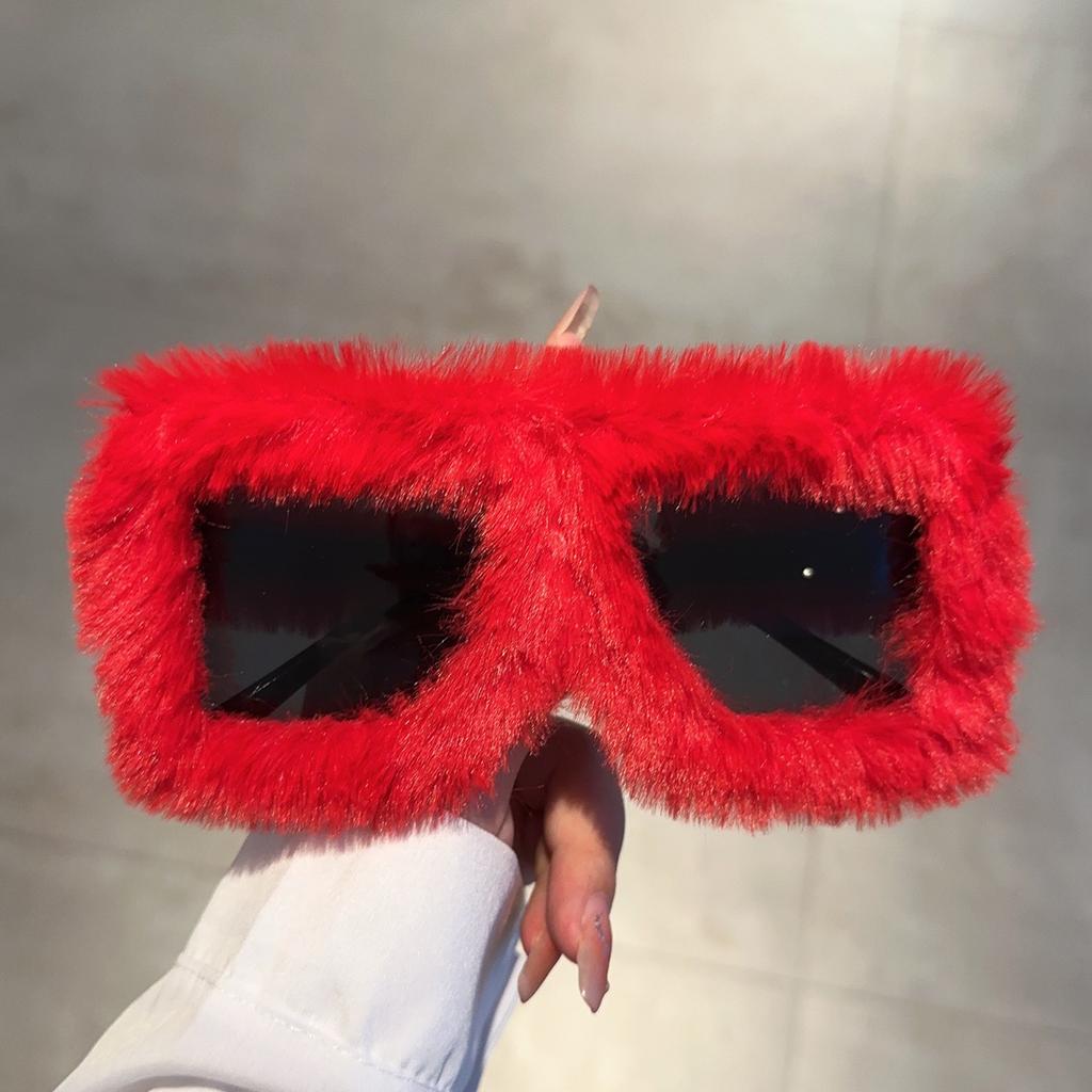 Oversized Square Women Sunglasses New Fashion Furrry Frame Gradient Shades Eyewear Retro Brand Design Winter Sun Glasses