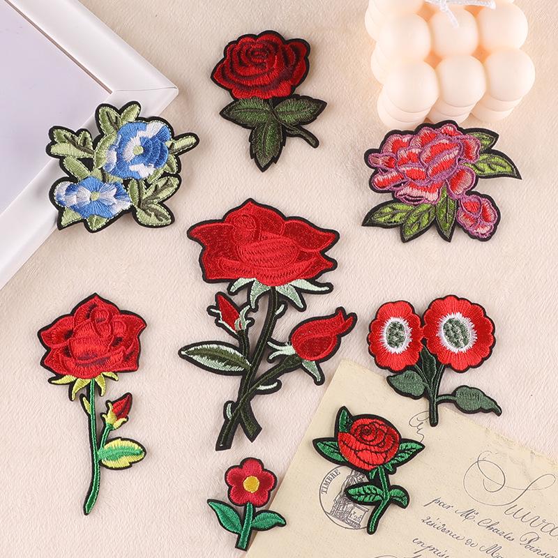 Rose Flower Embroidery Cloth Patch - European & American Style DIY Sticker for Shoes, Hats, Clothing Accessories