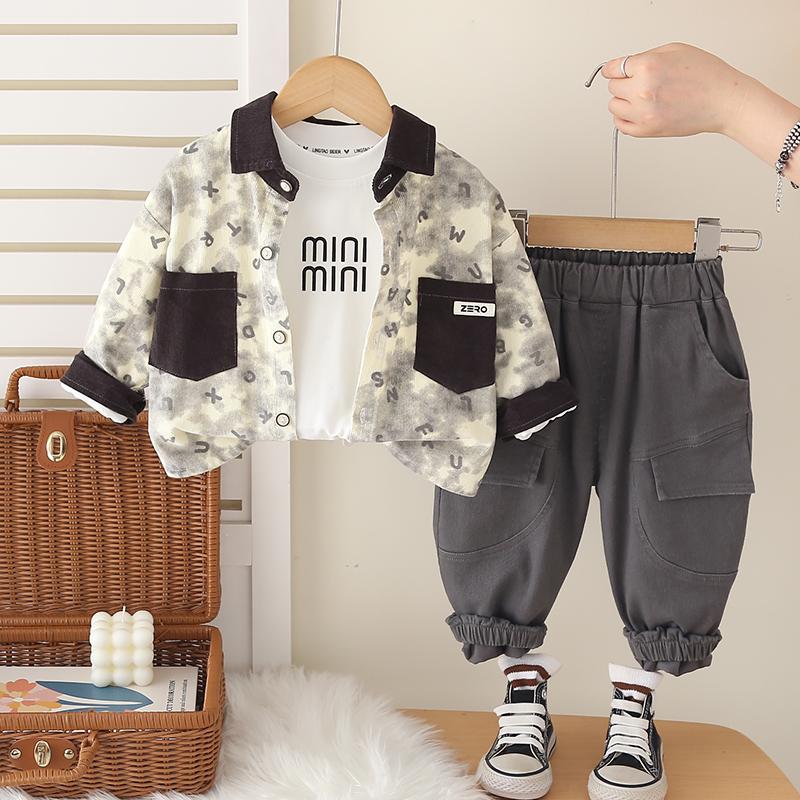 

Детский осенне-зимний комплект для мальчиков, Стильная футболка с надписью, универсальные повседневные брюки с длинным рукавом, Модный комплект из трех предметов XXL темно-синий