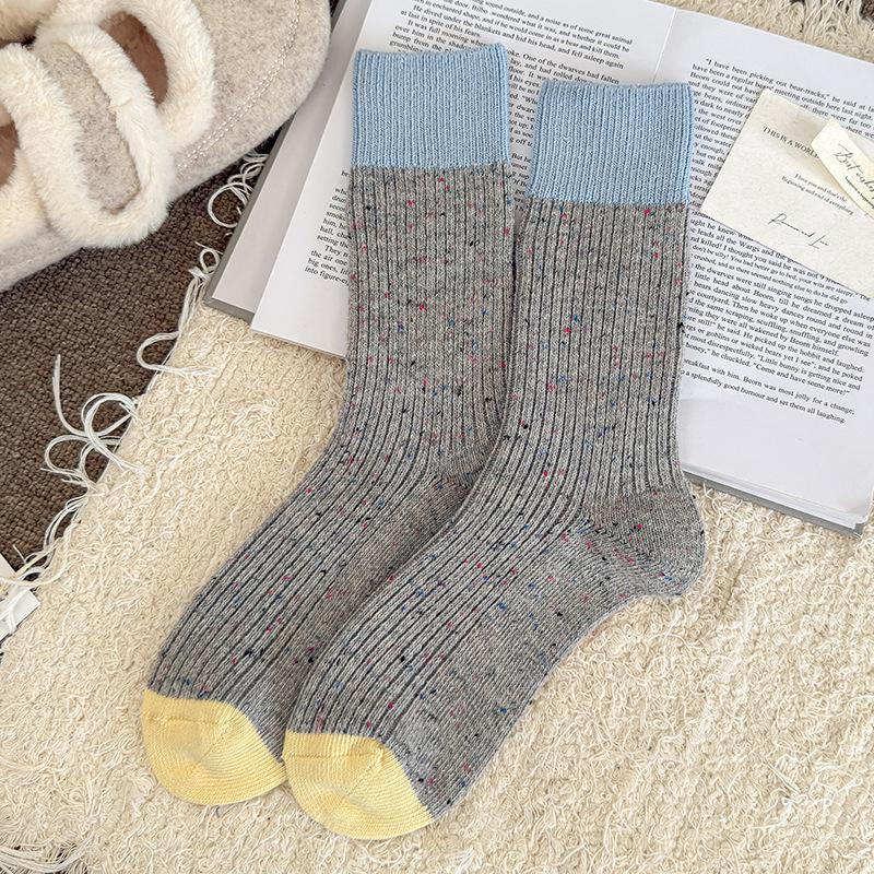Socks Retro Hong Kong Style Striped Pure Cotton Medium Tube Socks Tide Season Boneless Crimping Color Matching Pile Socks Women