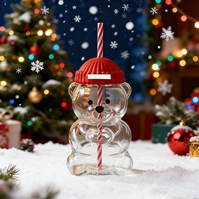 Kubek ze słomką Niedźwiadek Kubek z małym niedźwiadkiem Kubki na zimne napoje kubki do kawy ozdoby do wystroju domu wykwintne prezenty