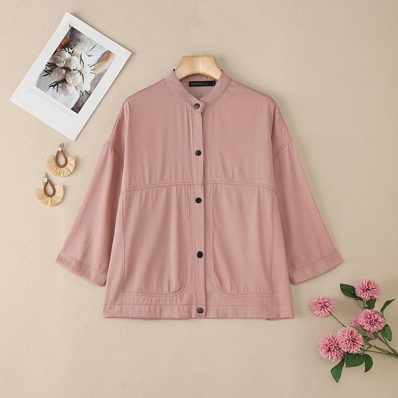 ZANZEA Dámská ležérní halenka s kulatým výstřihem, jednobarevná, s 3/4 rukávem, volného střihu