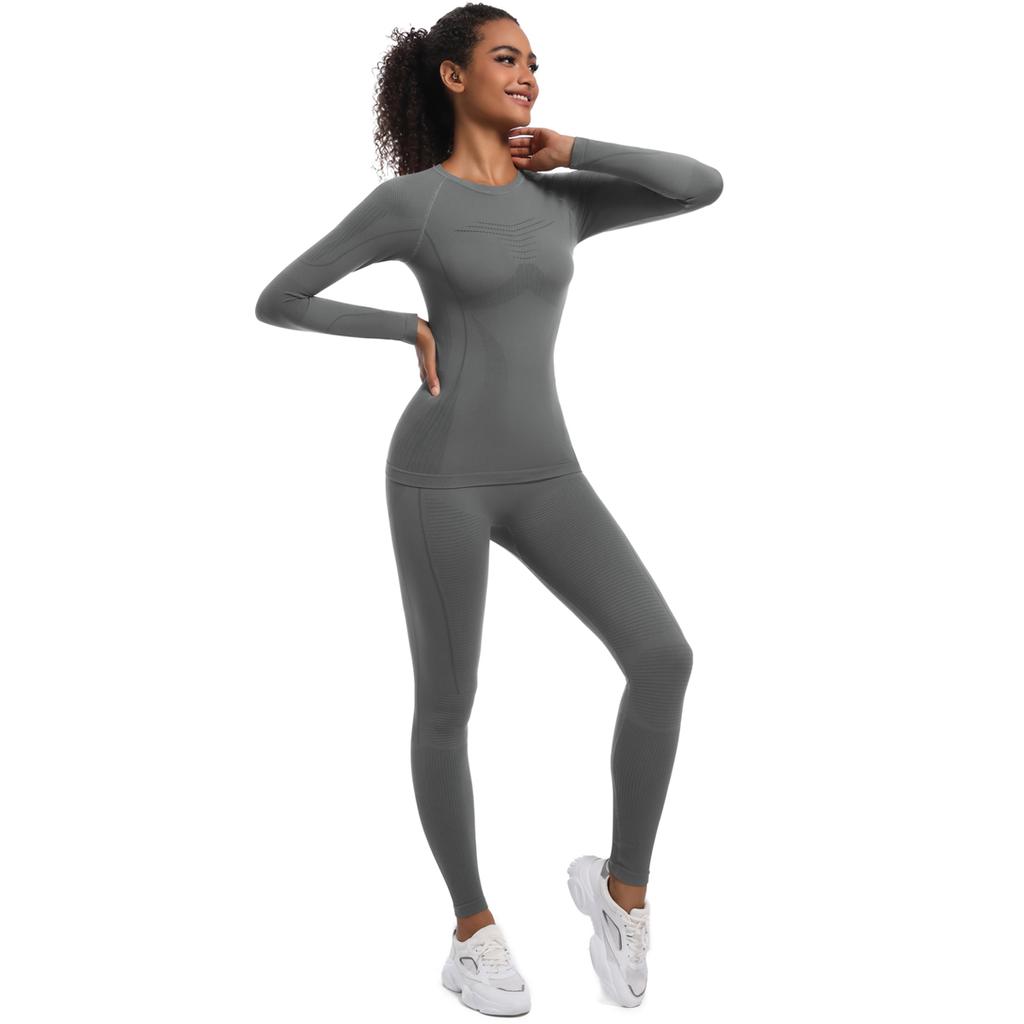Auroth Seamless Gym Running Set Women Long Sleeve Yoga Sportswear Sexy Push Up Pants Fitness Clothes