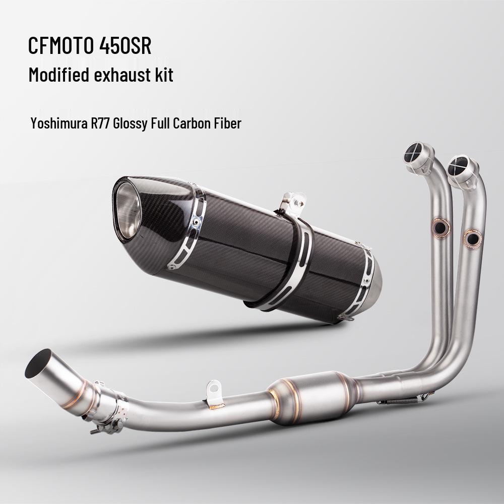 CFMOTO 450SR Stainless Steel Exhaust Pipe: Front, Middle, and SC Tail Sections for Motorcycles.