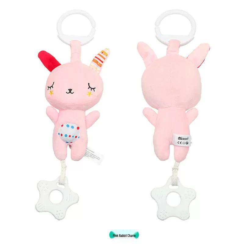 Baby Musical Plush Bear & Rabbit Teether Pendant - Multifunctional Educational Hanging Toy for Cribs & Car Seats
