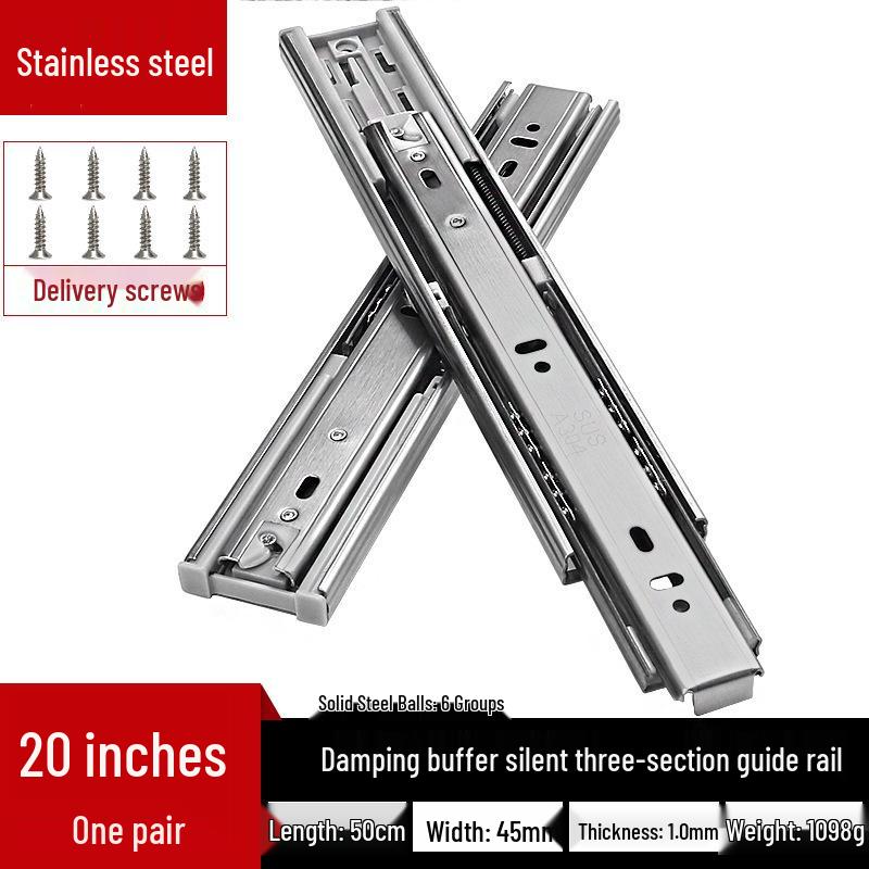Silent Buffer 45mm Wide Stainless Steel Drawer Slides for Bathroom Cabinet and Wardrobe