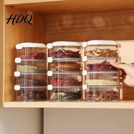 Divided Spice Organizer Stackable Bins 5-Tier Sealed Airtight Seasoning Storage Boxes Kitchen with Clear Compartments