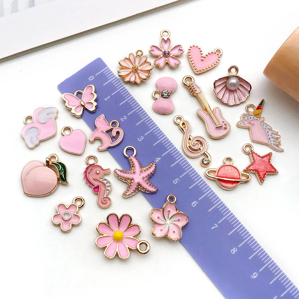 Pink Series DIY Jewelry Accessories: 20-Drop Oil Mix for Bracelets, Earrings, Keychains, Pendants, Butterflies & Unicorns