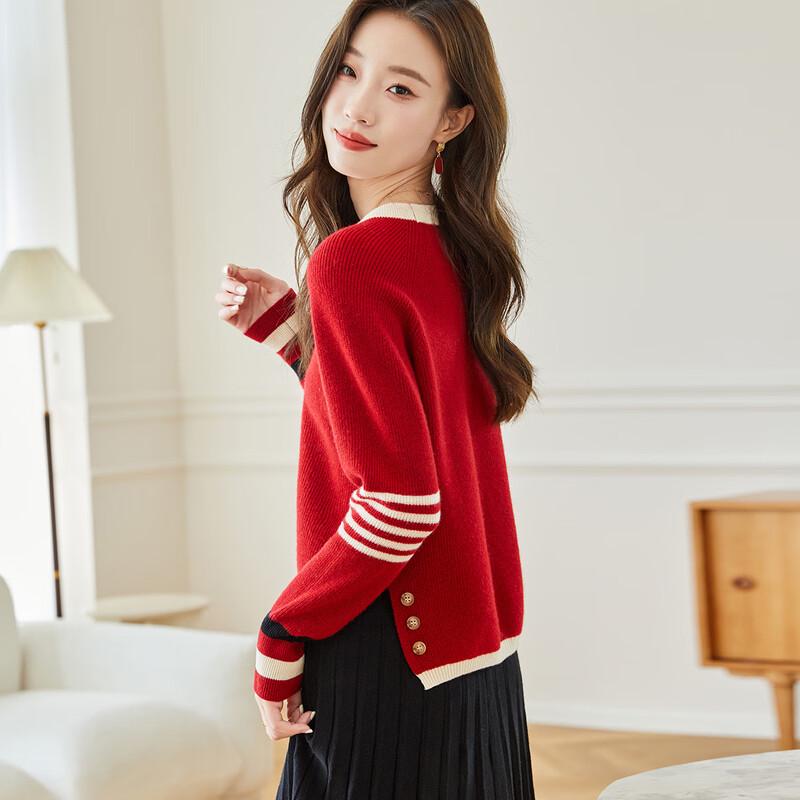 Women's Pure Wool Short Knit Sweater with Slit
