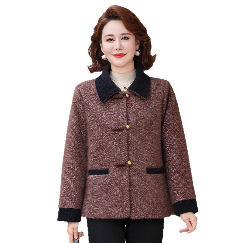Autumn Woolen Lapel Coat for Middle-aged and Elderly Women: Age-Reducing, Stylish, Noble Temperament