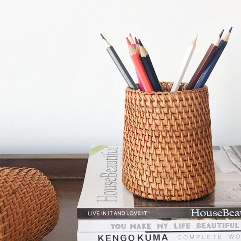 Vine Gewebter Desktop Aufbewahrungskorb Stifthalter Aufbewahrungskorb Einfache Desktop Dekoration Aufbewahrungskorb Haushalt Tee-Set Vietnamesisch