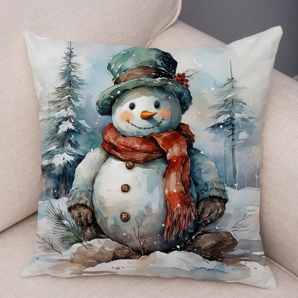 Frohe Weihnachten Kissenbezug Doppelseitiger Druck Deko Niedlicher Cartoon Schneemann Kissenbezug Plüsch Weihnachtsmann Kissenbezug für Sofa Zuhause Auto,(2)