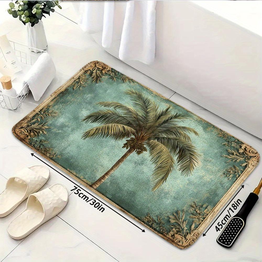 Tropical Palm Trees Vintage Print Bath Mat Nonslip Washable Bathroom Rug Retro Decor Entryway Welcome Mat 1PC