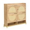 Elegant Wooden Shoe Cabinet with Rattan Doors – 4 Doors, Metal Frame and Top Shelf for Stylish and Organized Storage.