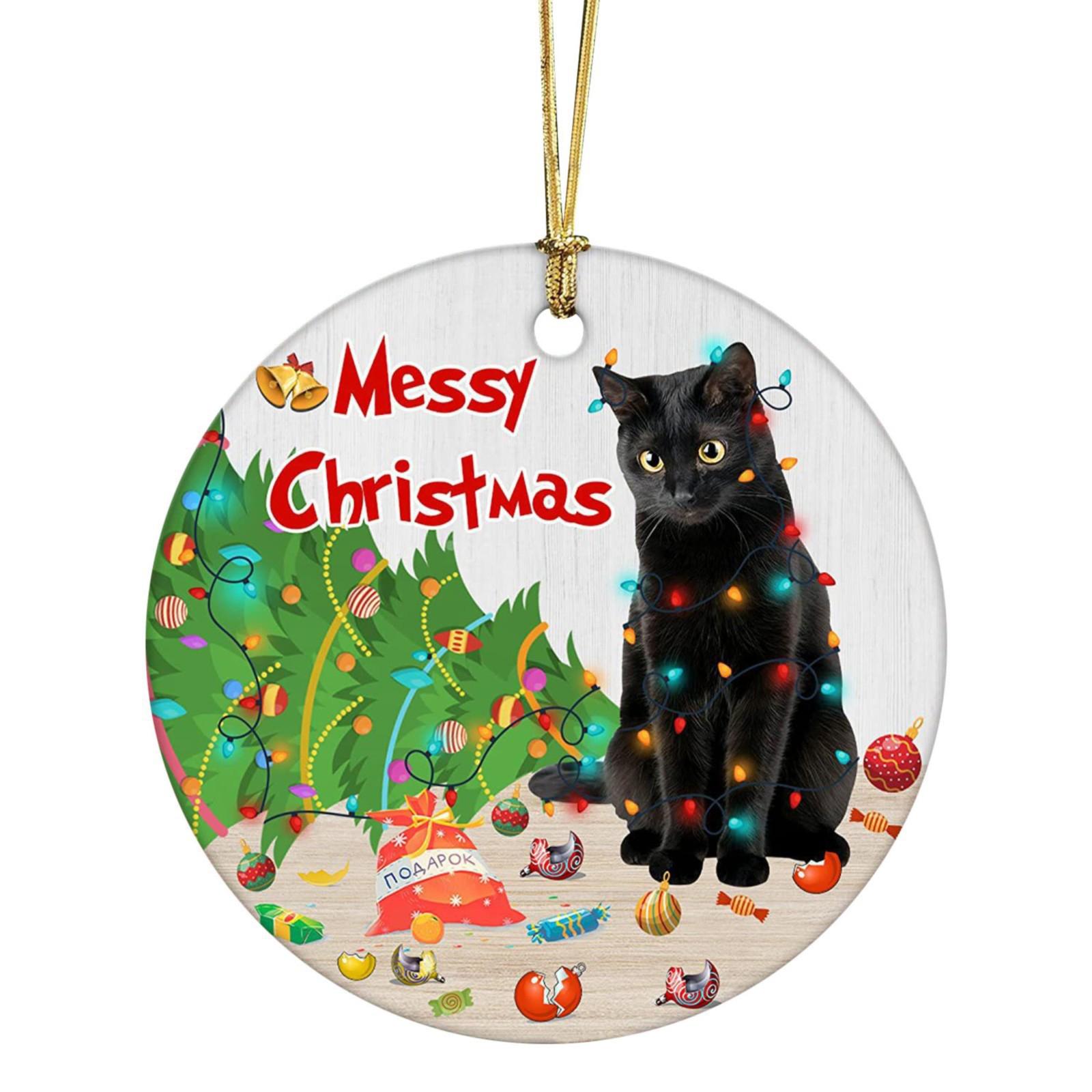 

Christmas Tree Pendant Decor Acrylic Black Cat Ornament Festive Decoration for Wall Window Door Unique New Year Present T4