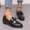 Fashion PU Leather Women's Shoes 2025 Spring Pointed Toe Slip-on Women's Casual Loafers Elegant Bow Office Med Heel Shoes Zapatos Mujer