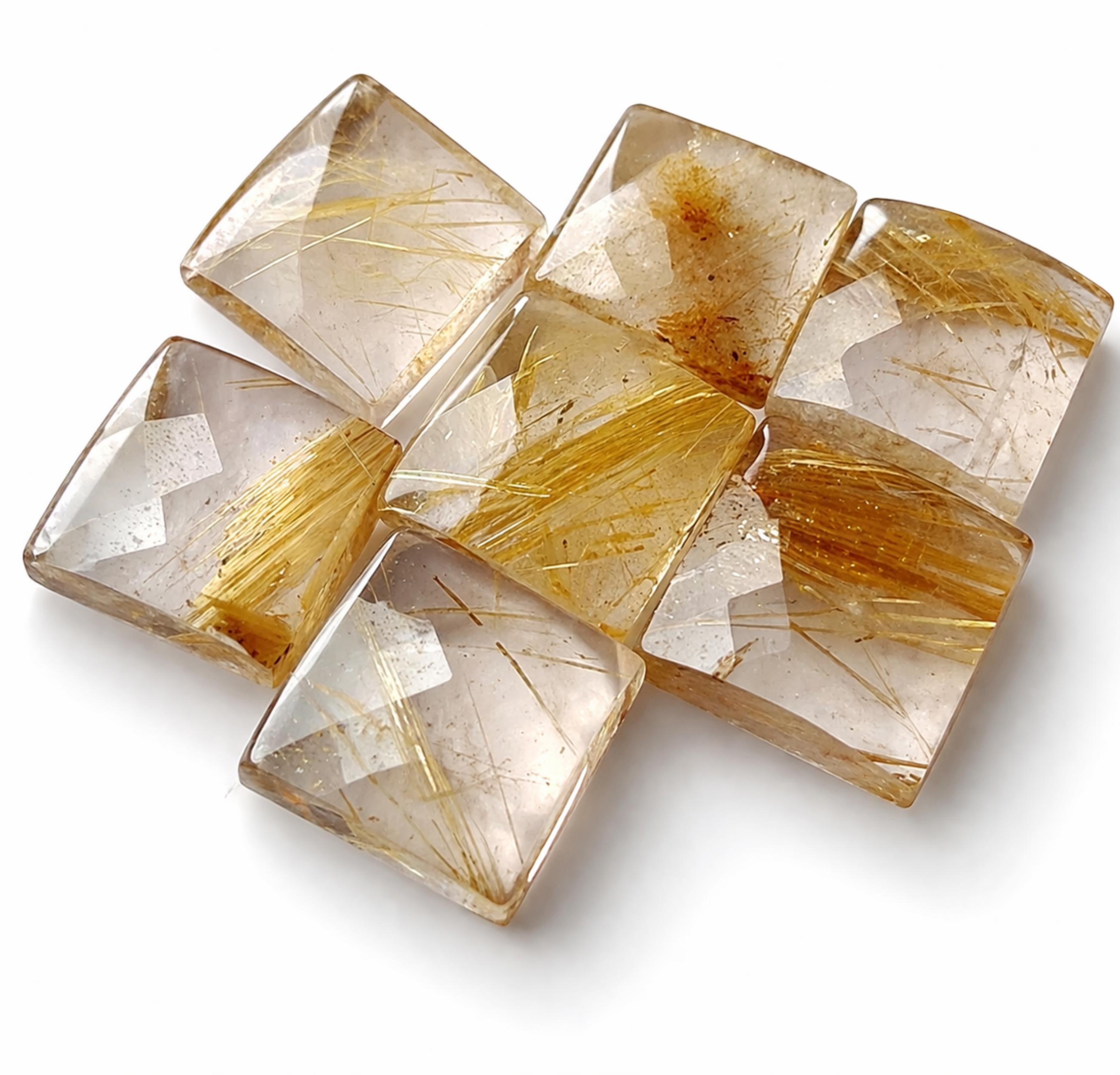 AAA+ Natural Golden Rutile Square Checker Cut Calibrated Gemstones | Rutile Quartz Loose Stone for Jewelry Making, Faceted Gem Supply 5mm золотистый