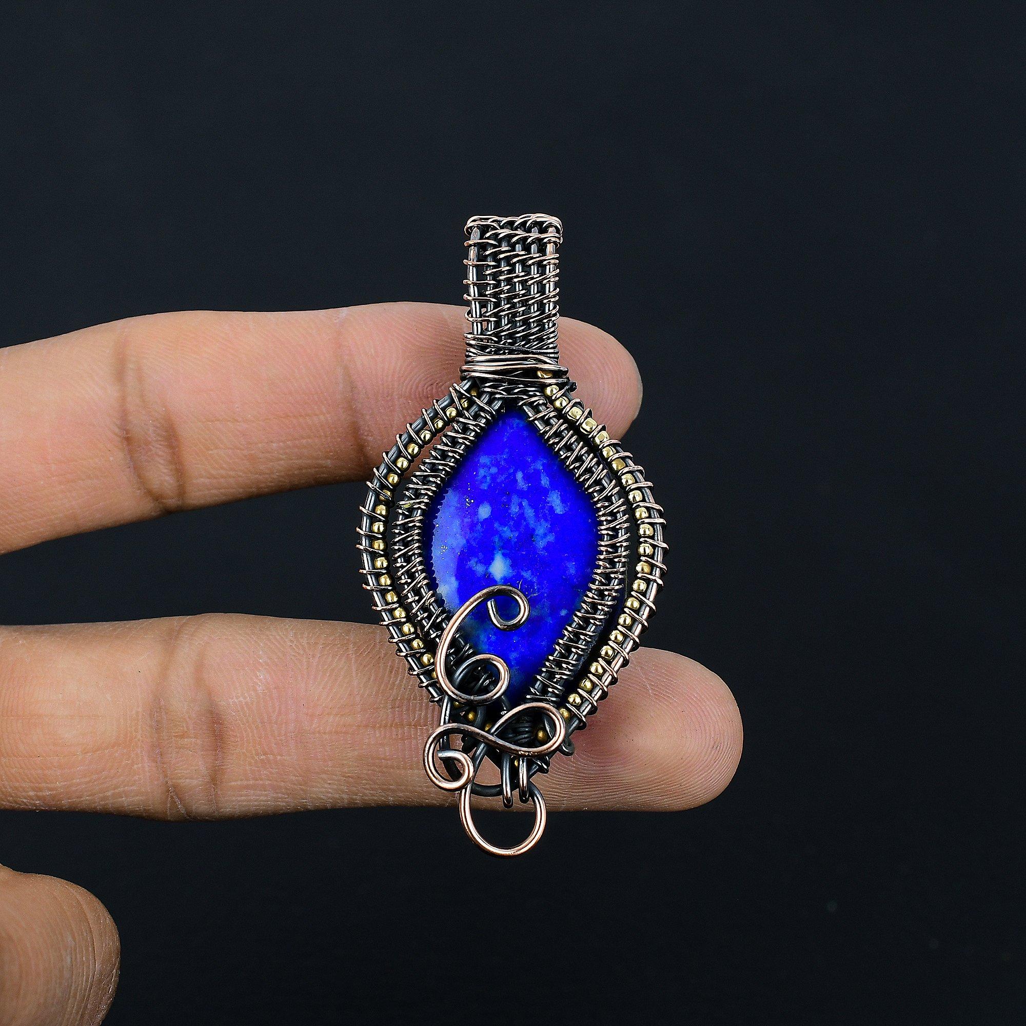 

Подвеска из лазурита, ювелирное изделие из драгоценного камня ручной работы, подвеска, обернутая медной проволокой 999 пробы, ювелирная подвеска уникального дизайна 2.55 Inches