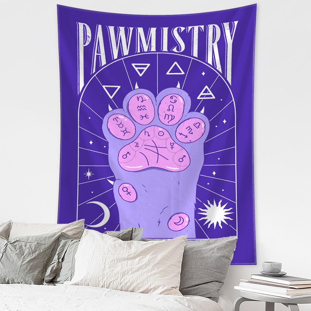 Cat Paws Tarot Tapestry Wall Hanging Witchcraft Bohemian Style Kawayi Hippie Girls Dormitory Home Decor