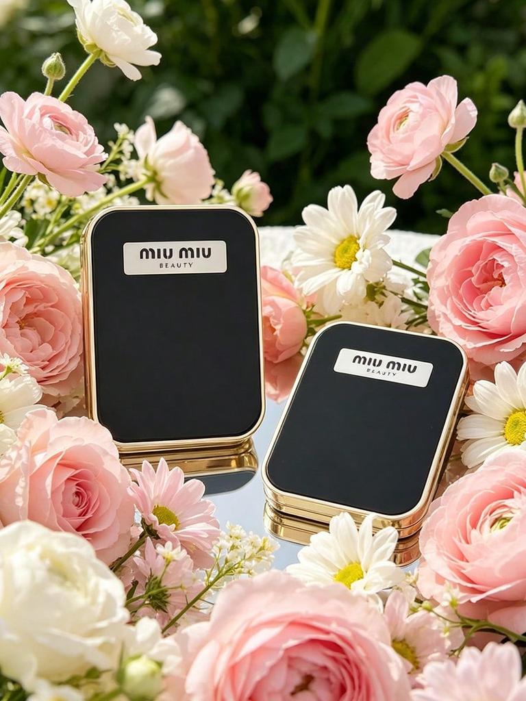 MIU MIU Miroir Compact Bordure Noir Doré Mini Double Face Portable de Poche Miroir de Maquillage pour Femmes Voyage Quotidien