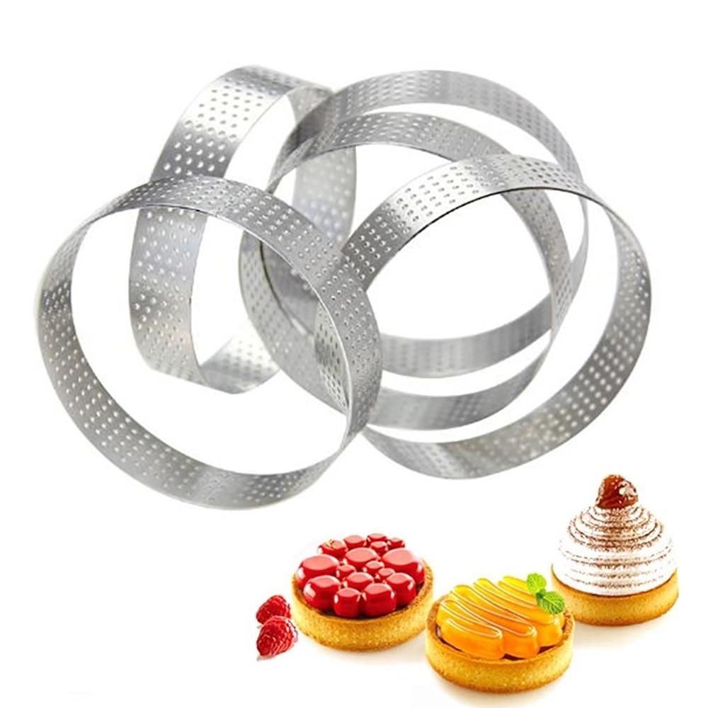 2pc Rund Torte Ring Französisch Dessert Edelstahl Perforation Obst Pie Quiche Kuchen Mousse Form Küche Backform